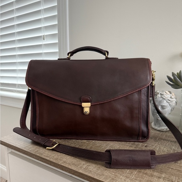 Vintage COACH Morgan Briefcase 5267 Mahogany With Brass Touch lock Closure - Picture 1 of 15